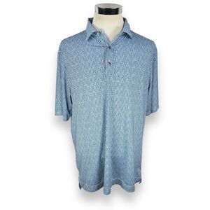 FootJoy Polo Shirt Mens XL Blue White Geometric Short Sleeve Casual Golf Stretch